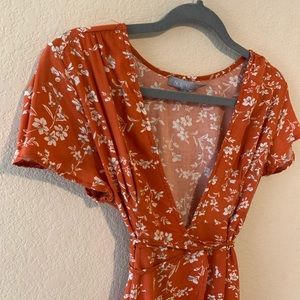 Orange Summer Floral Wrap Dress